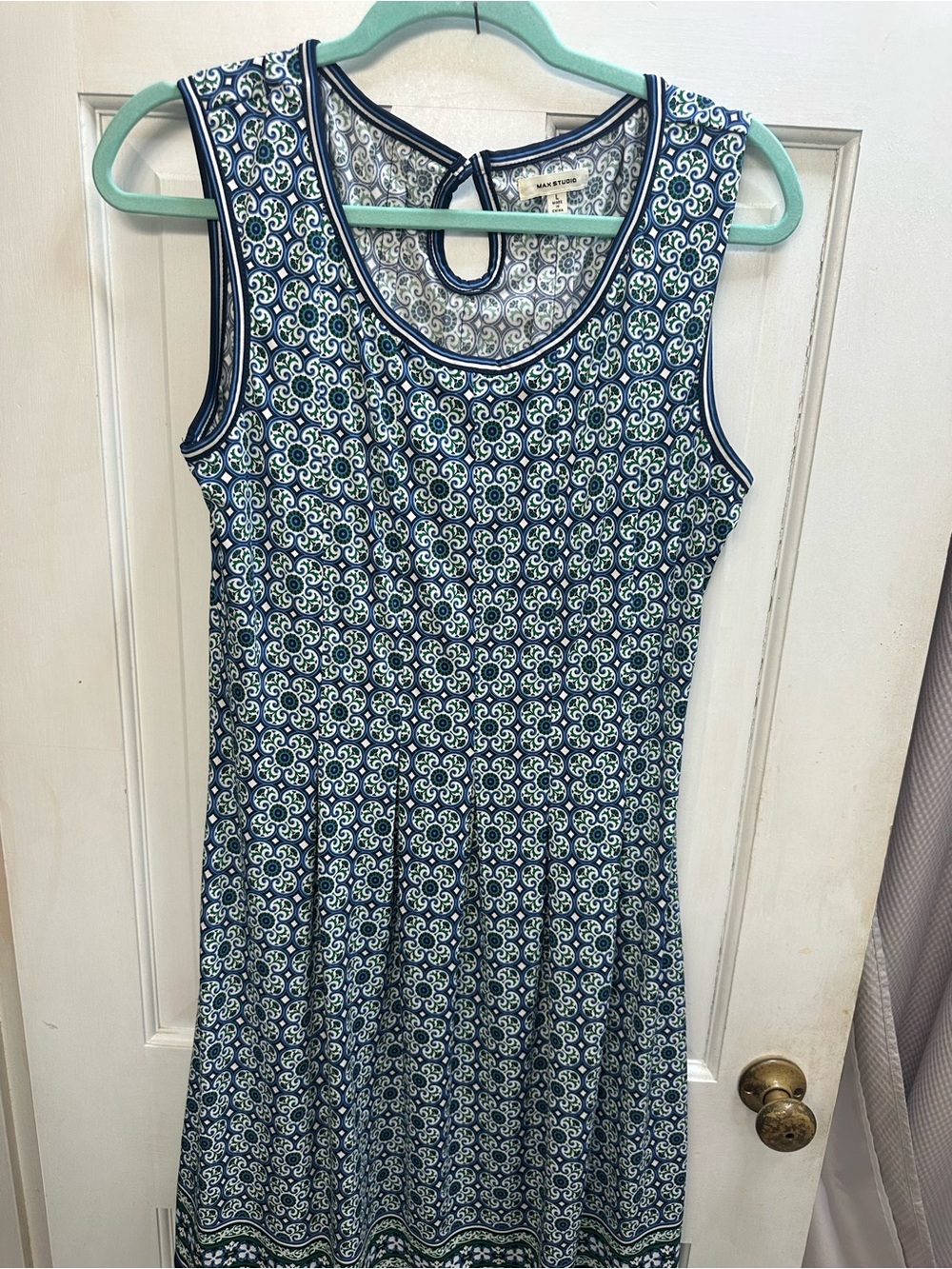 Max Studio Navy and White Sleeveless Printed Fit-and-Flare Dress